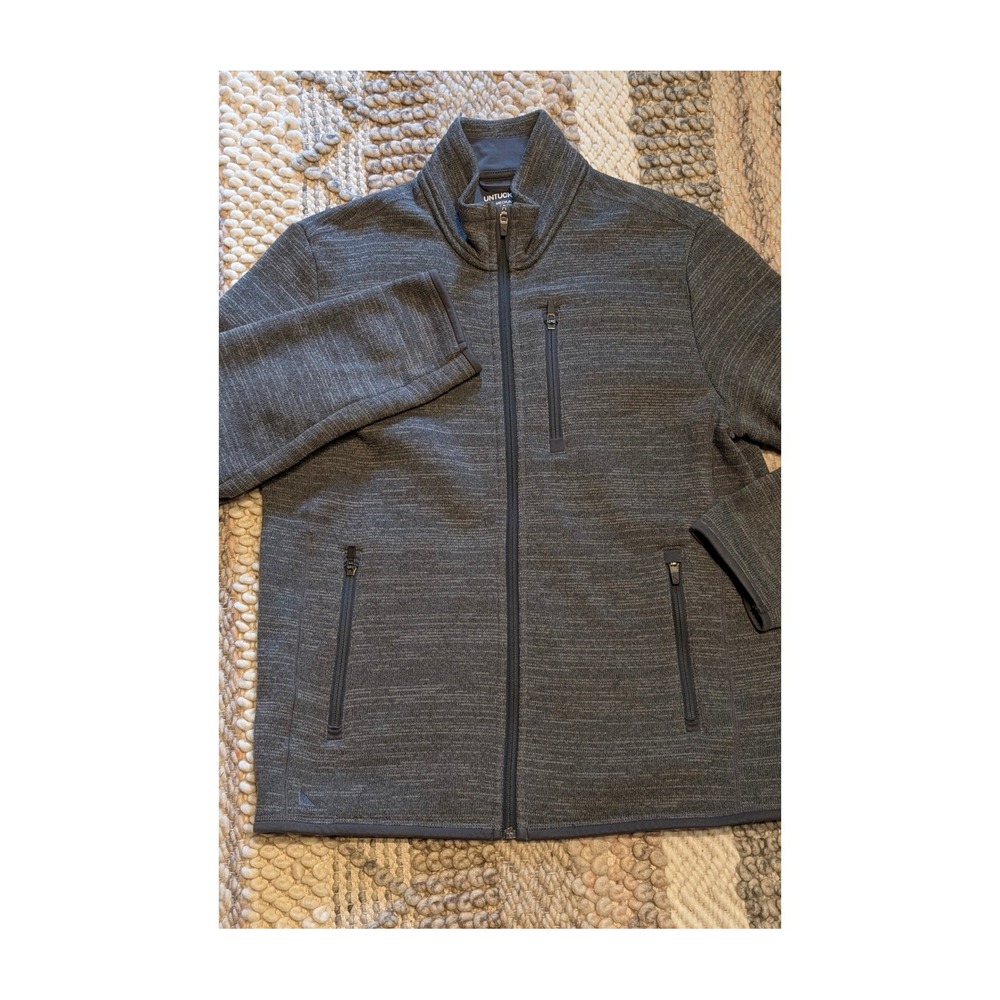 UNTUCKit Kezoh Full Zip Jacket Mens Medium Dark Grey Heathered Fleece